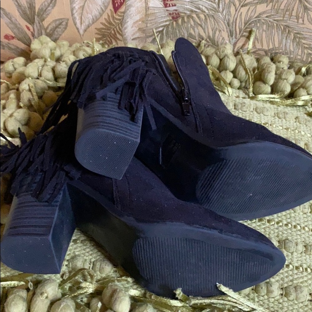 Black Suede fringed ankle boot